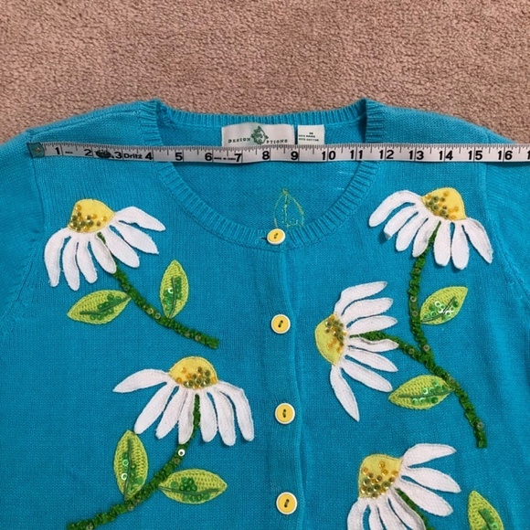 Vintage Design Options Philip and Jane Gordon Blue Daisy Cardigan Medium - Picture 13 of 15